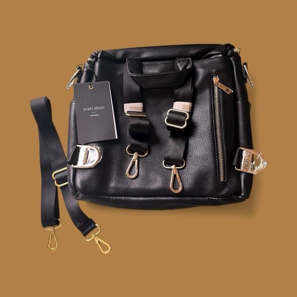 Fawn Design Mini Backpack Black Faux Leather Convertible Crossbody Purse NWT - Picture 2 of 6